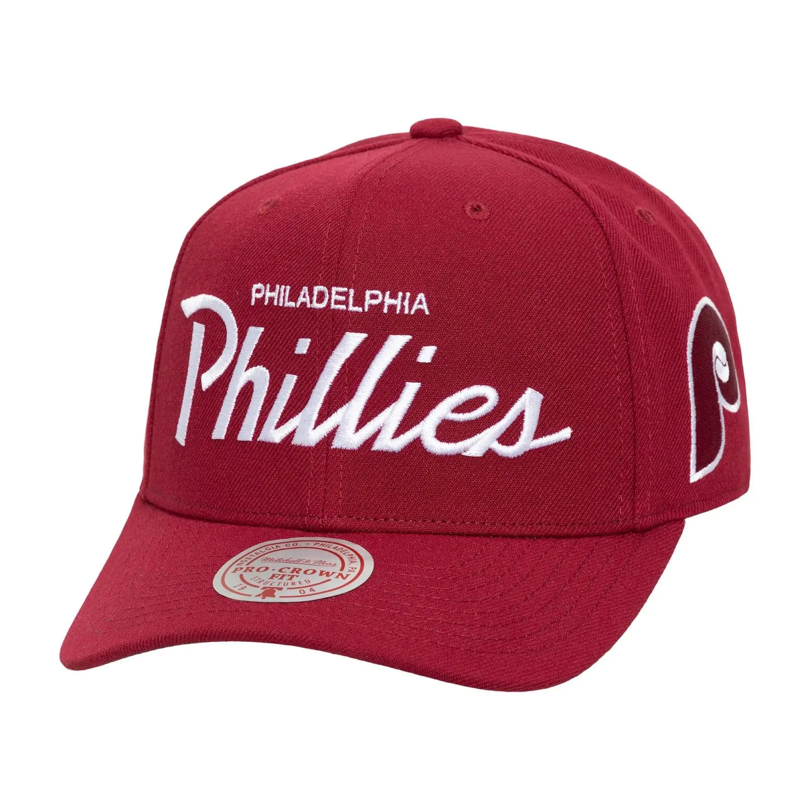 Philadelphia Phillies Burgundy Cooperstown Head Coach Pro Crown Snapback Hat MLB Throwback Cap Adjustable Fan Gear Mitchell & Ness