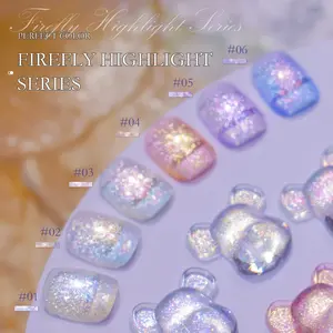 Perfect Color Firefly Highlighter Series, 6 Colors, 12ML Glossy Iridescent Glitter Gel Nail Polish, Holographic Salon & Home Manicure, DIY Art