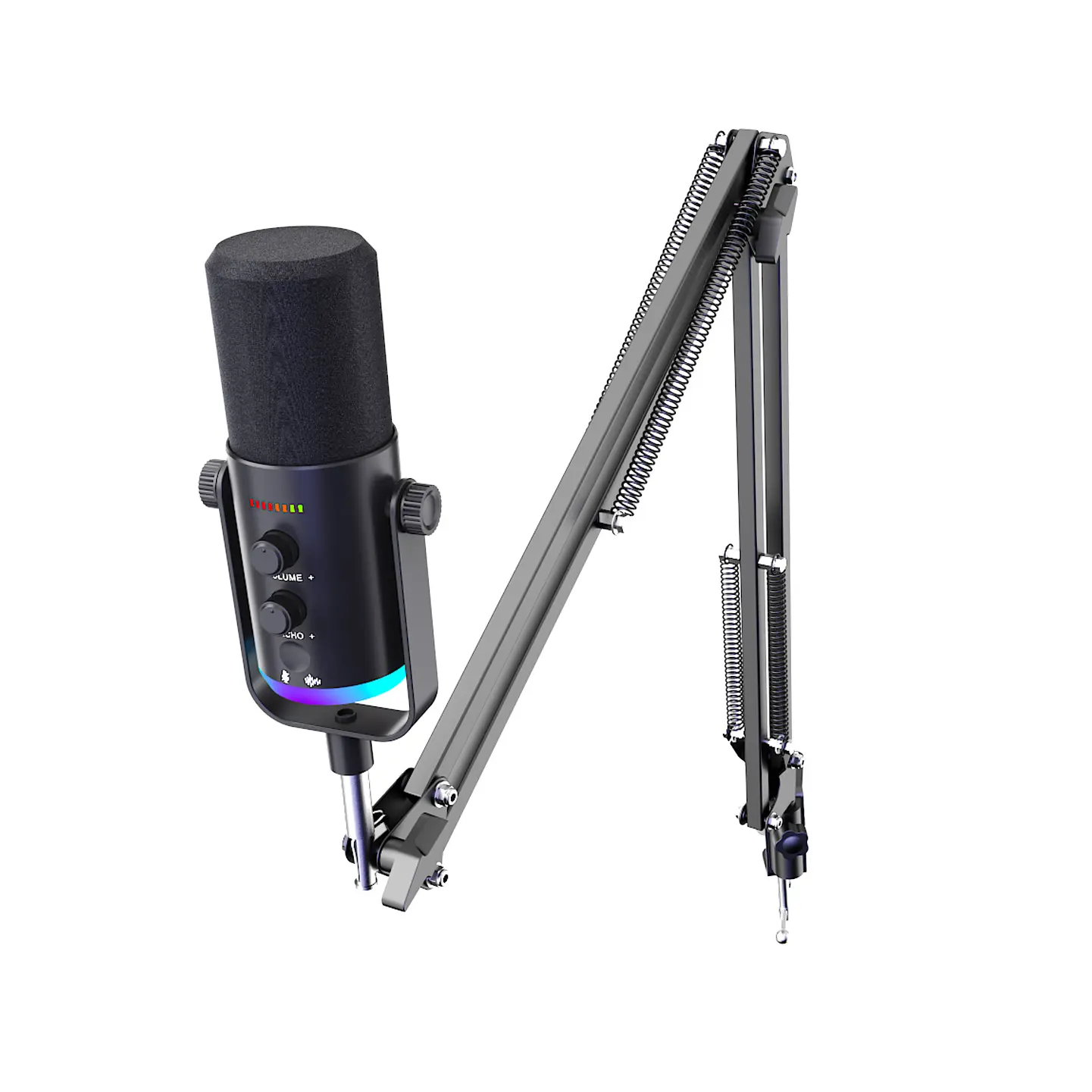 Professional USB Gaming Podcast Condenser Microphone Kit with Adjustable Metal Boom Arm, 360° Rotatable Design, ENC Noise Reduction, HD Sound Pickup, Easy 1-Touch & Gain Control for PC Laptop Twitch YouTube Streaming Recording, Easy One-Touch Control