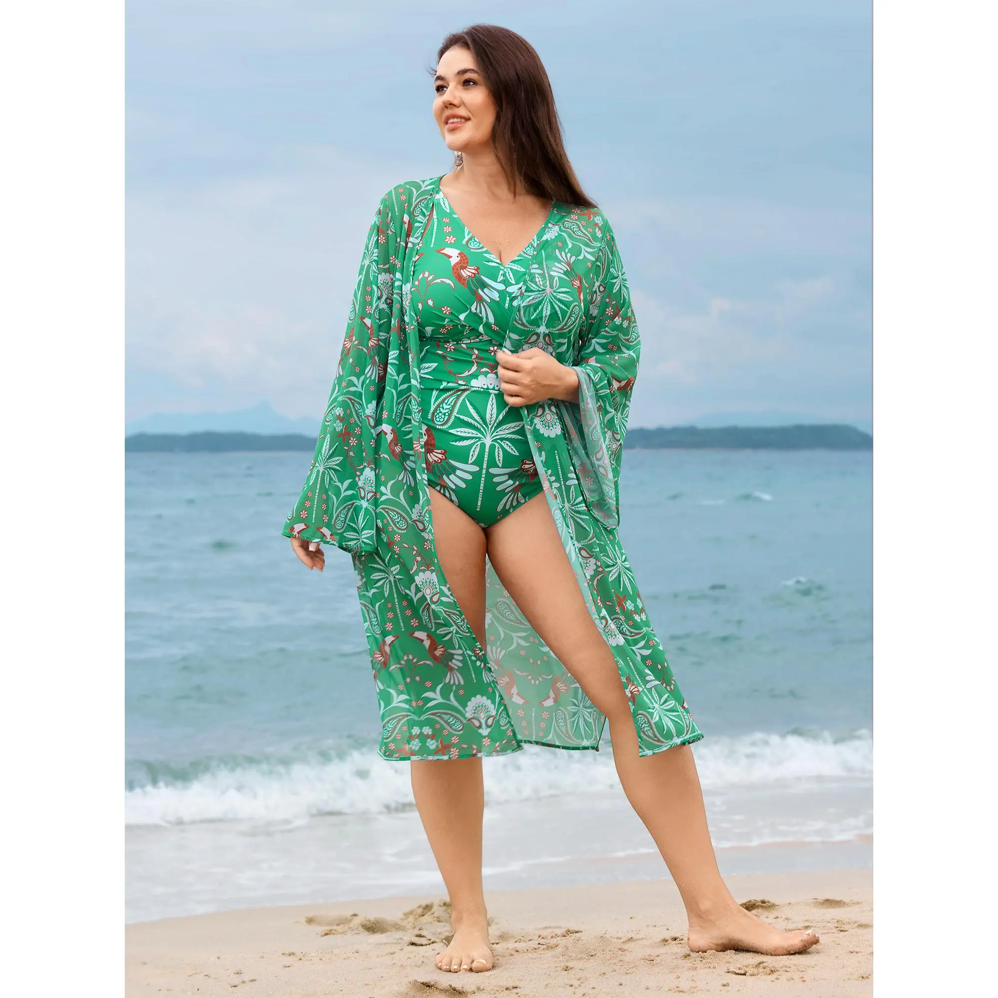 BLOOMCHIC Plus Size Paisley Print Front-Open Swimsuit Cover Up [M-6X] - Multi-Size, Oversized, Modern, Seaside Resort Cover Up for 2026 Summer Swimweek Deals, Modern Cover Ups,Summerfinds