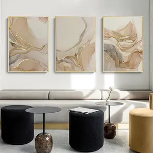 3-Piece Abstract Wall Art Set, Gold Marble Print, Modern Canvas Paintings Decor for Living Room, Unframed Luxury Home Decoration, Modern Abstract Design, Artwork, Frameless