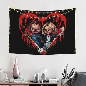 Bride of Chucky Inspired Tapestry 40*60 In High-End Print Wall Hanging with Chucky Horror Art Design Perfect for Living Room, Bedroom, Office Decor Unique Gift Idea for Halloween or Horror Fans Party Decoration
