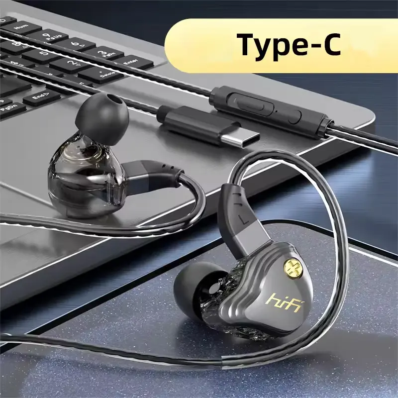 Type-C wired in ear headphones with detachable and convenient design, surround ear running headphones, high fidelity stereo sound, effective noise reduction, professional tuning, suitable for sports, running, workplace, and student headphones