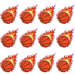 12Pcs Embroidered Applique Iron On Patches Basketball Ball with Flaming Fire Design for Clothes Jeans Backpacks Jackets DIY Decoration