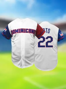Men's Dominicana #22 Embroidered Baseball Jersey , Classic Retro Letter Embroidery Design , Breathable Short Sleeve Shirt , Loose Fit for Sports, Parties & Casual Wear, Durable Fabric, Bold Number Design, Baseball Accessories, Themed Events Attire