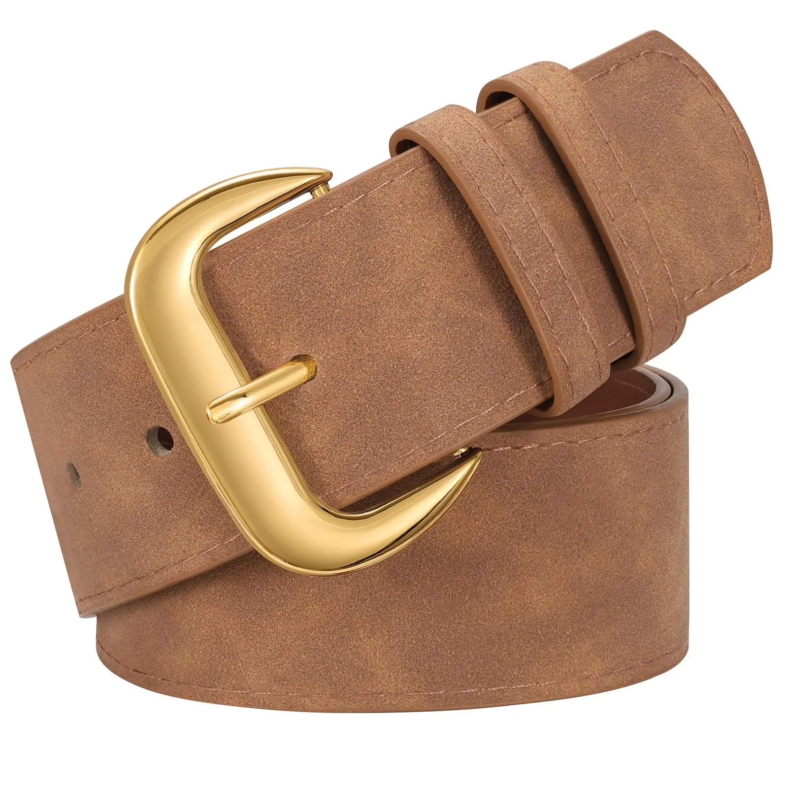 SUOSDEY Wide Chunky Belt for Women Dresses Fashion Ladies Thick Suede Belt with Retro Gold Buckle