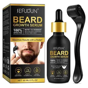 Sefudun Beard Growth Oil & Roller with 5% Rosemary Oil & Biotin for Rapid Hair & Beard Growth Serum 60ml