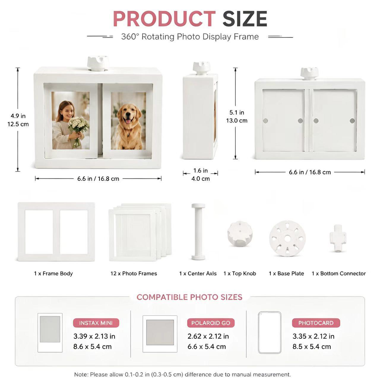 Flip Photo Frame for Desk | Mini Polaroid Album That Rotates to Display 12-24 Photos!