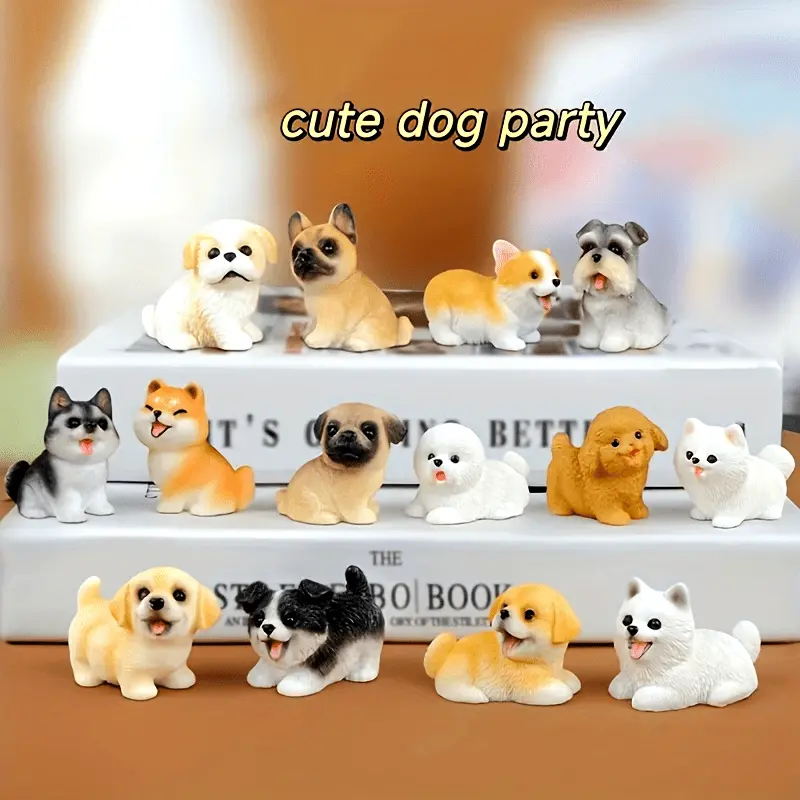 Cute Dog Resin Figurines 14Pcs - Miniature Puppy Ornaments for Micro Landscape, Creative Car & Desktop Decor, Ideal for Party Home Decoration fengshui ornament heal stone silk  flowers bouquet  White fake home garden wooden  piggy  bank creative small egg