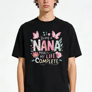 Grandmother Appreciation T-shirt Featuring a Tender Quote About the Joy of Being a Nana with Delicate Floral and Butterfly Accents Prints Soft