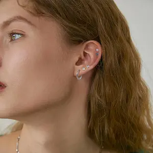 Stainless Steel Earrings for Sensitive Ears Hypoallergenic Stainless Steel Stud Hoop Earrings for Women CZ Stainless Steel Flat Back Earrings Cartilage Earrings Hoop Stud