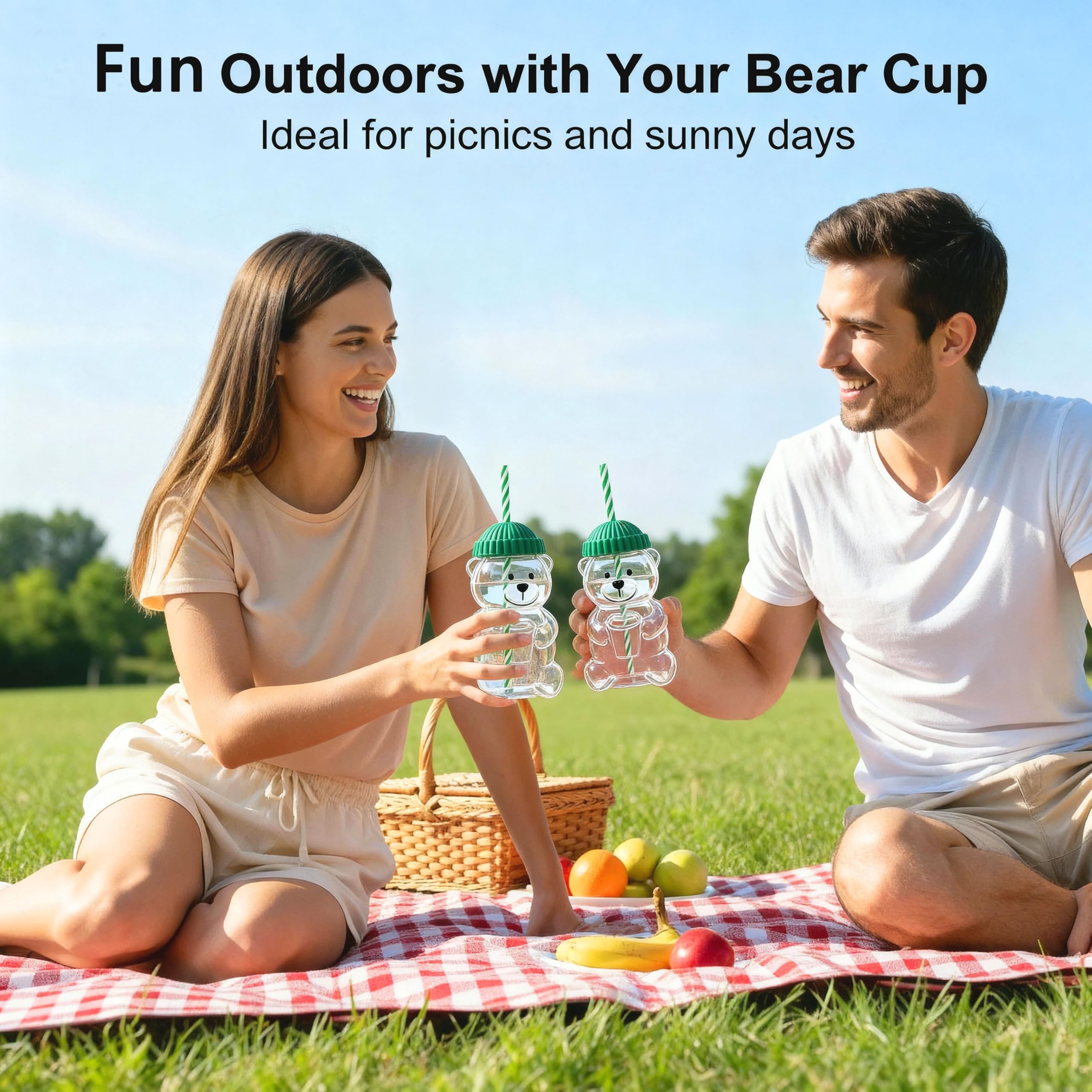 17oz Bear-Shaped  Cup, Cute Reusable  Tumbler with Lid and Straw for Coffee, Milk Tea, Birthday & Holiday Gift (Green) 2026New