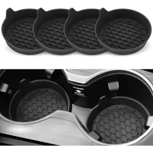 Car Cup Holder Coaster, Silicone Cup Holder Insert, Universal Non-Slip Cup Holders, Car Accessories Interior for Women and Man Interior Sets 4 Pack Black