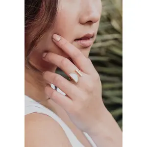 Ve Tinh 16K Gold-Plated Brass Buffalo Horn Crescent and Bar Ring