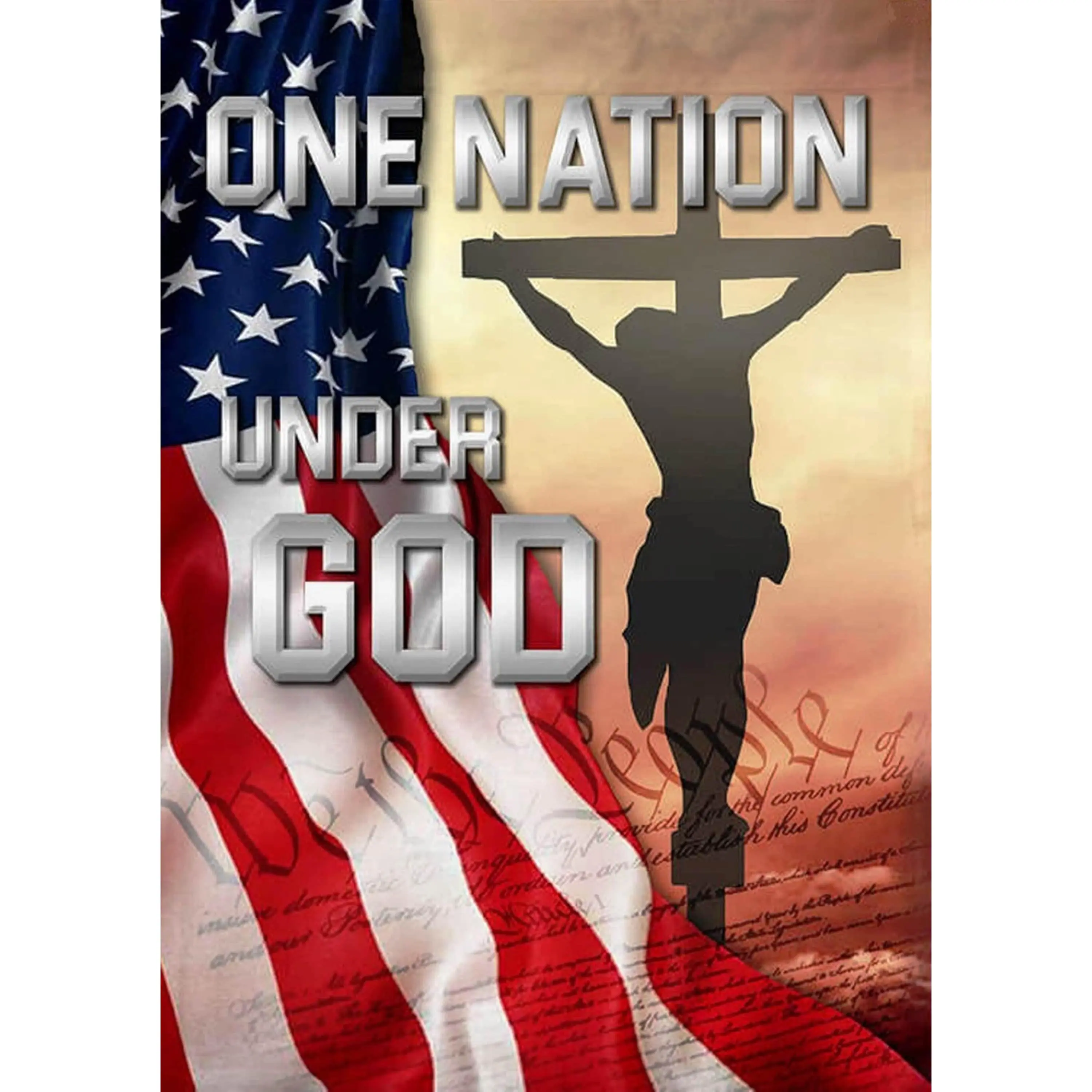 One Nation Under God American Flag Jesus on Cross Sublimated Double Sided Deluxe Garden Flag 3ply 600 Denier 110 Knitted Polyester SGF054