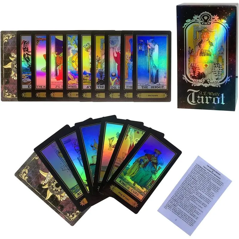 78-Card Durable Tarot Card Set for Beginners, Laser-Engraved Flash-Effect Surface, Includes English Instruction Book, 78 Cards