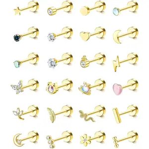 Exquisite 24Pcs Cartilage Earrings for Women Men 20G Surgical Steel Flat Back Stud Earrings CZ Helix Conch Small Flatback Earrings Hypoallergenic Nap Earrings