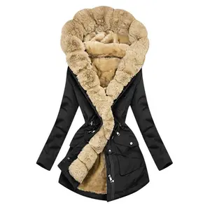 Winter Fur Collar Hooded Coat – Warm & Stylish Women’s Jacket for Autumn/Winter Women's Double Breasted Wool Coat Double-Breasted Pea Coat Faux Fur Bomber Jacket hem denim Long Sleeve Open Front BlazerGiftBVHP