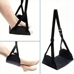 1 piece black airplane footrest, portable with adjustable straps, suitable for travel, lightweight desk hammock footrest