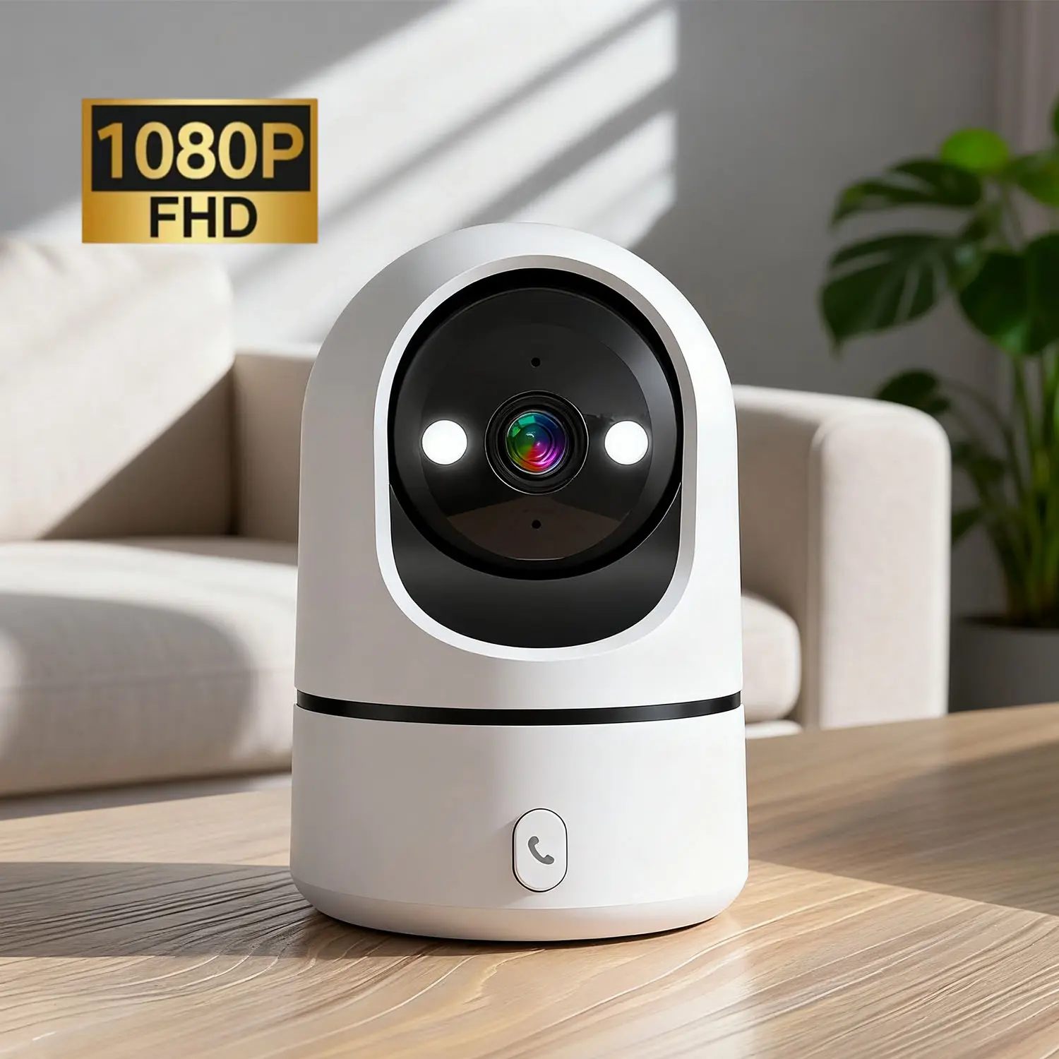 Full HD 1080P WiFi Indoor Home Security Camera - 1-Click Call, Night Vision Surveillance, Built-In Speaker, Audio Connection, Smart Home Monitoring for Elderly, Home Cameras Indoor