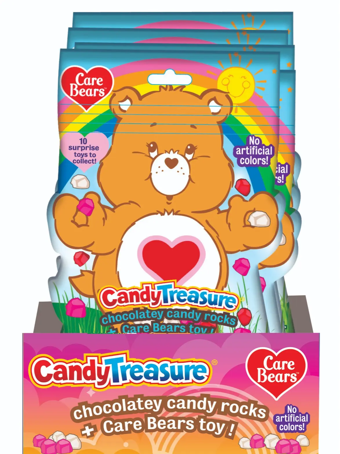 Candy Treasure Care Bears Surprise Candy Bags with Chocolatey Rocks & Care Bears Toy | Tray of 8 Bags