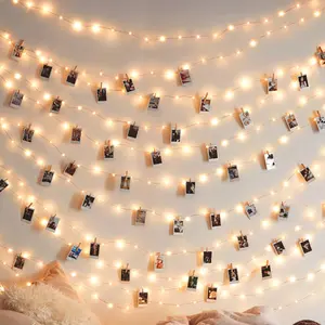 Photo Clip 17Ft - 50 LED Fairy String Lights with 50 Clear Clips for Hanging Pictures, Christmas Party Birthday Decoration -  Dorm Bedroom Wall Decor Wedding Decorations