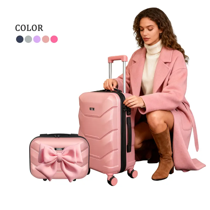 Upgraded Luggage Set Cute Aesthetic Bow Design Carry-On Suitcase 13''+20'' Set No Check-In Needed Built-In Cup Holder Hooks TSA Lock Swivel Wheels Anti-Burst Zipper Phone Holder Essential Travel Must-Have New Year Gifts