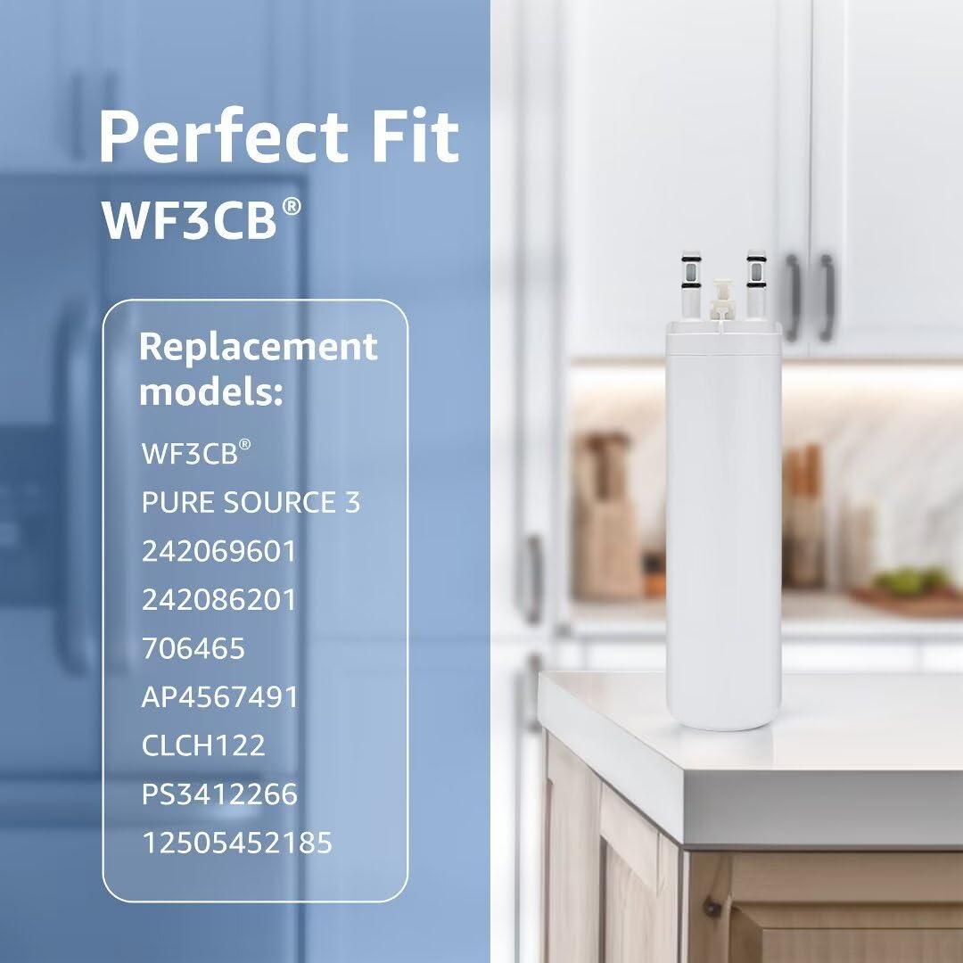 Kitchen WF3CB Direct Swap Replacement Water Filter Cartridge - 1pcs, Compatible with Frigidaire WF3CB, Pure Source 3, 706465, 242069601, 242086201, 242017800, WF425, Easy Installation, 9 in Height, 9 Inches