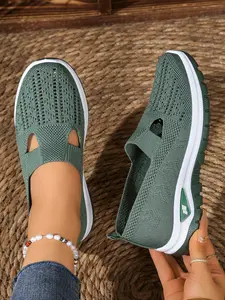 Women's Breathable Slip-On Sneakers, Soft Rubber Sole Anti-Slip Casual Shoes, Textile Upper, All Seasons, Multiple Colors Available