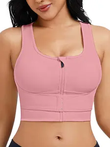 Women's Wireless Sports Bra Vest Top, Medium Support, High Elasticity, Breathable Fabric, Casual Plain Design, All Seasons Wear