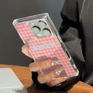 1 piece Fashion square design cute color ins style pink plaid print anti-drop shockproof full cover mobile phone case for girls suitable for iPhone 16pro Max/16pro/16plus/16/15/14/13/12 cute fashion Halloween Valentine's Day Christmas gift