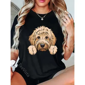 100% Cotton Cute Goldendoodle Funny Peeking Pocket Golden Doodle Dog T-Shirt
