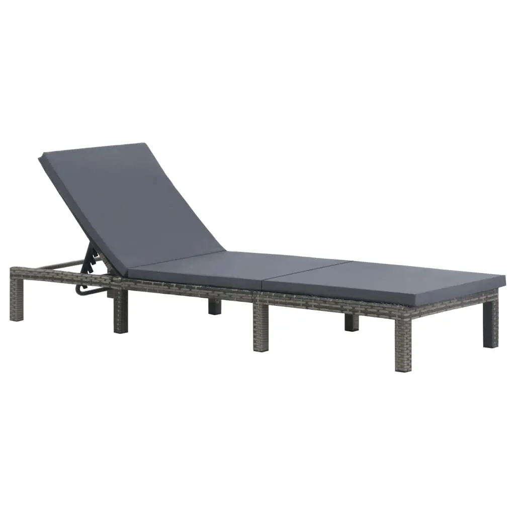 vidaXL Patio Lounge Chair, Outdoor Chaise Lounge Chair with Cushion, Sunlounger, Sunbed for Backyard Poolside Porch Balcony, Anthracite Poly Rattan 47752