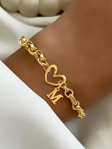 Women's Letter Heart Hollow Out Bracelet, High Quality Bracelet, Stainless Steel Chain Design, Casual Style Accessory for All Seasons, Trendy Fashion Jewelry