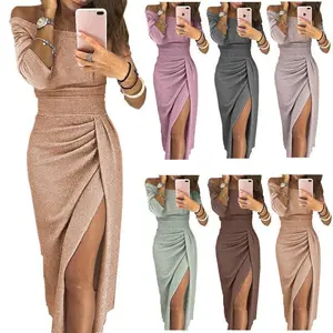 Pink Basic Elegant Formal Dress for Wedding Guests: Off-Shoulder Sparkling Split Bodysuit for Women, Comfortable Workwear for Evening Parties, Cocktail Events, Mothers of the Bride and Groom long bodycon maxi short modest white we