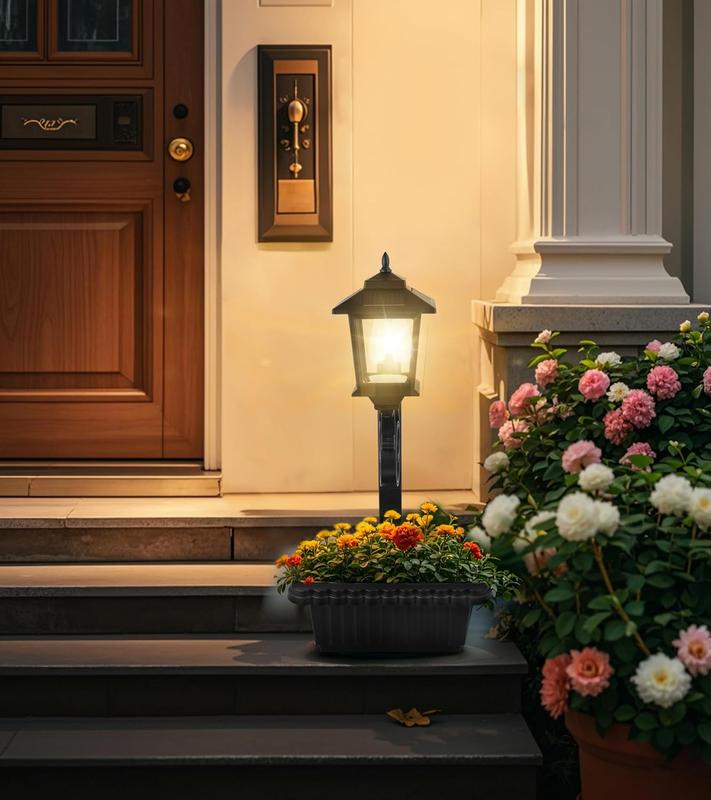Hoodink 2 Pcs Solar Post Light With Planter, Room Decor For Easter Wedding Decorations, Black Post Light, 2 In 1 Outdoor Solar Post Light For Porch Front Door Patio Roadside Decoration