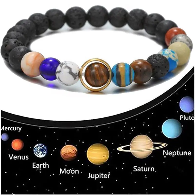 Boho Style Solar System Bracelet, Universe Galaxy Planet Themed Natural Stone & Lava Rock Beads Bracelet for Women Men Gifts, Boho Style Bracelet