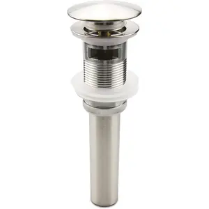 Bathroom Sink Pop Up Drain Assembly With Overflow Fits 1.57 to 2.36 Inch Sink Openings with 1-1/4 Inch Tailpiece Large Cap Solid Brass Drain Stopper (Brushed Nickel)