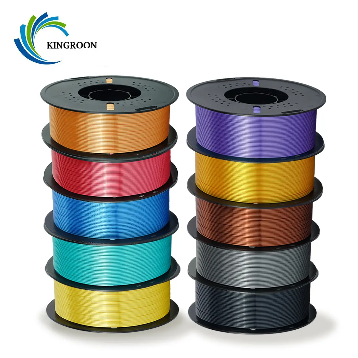 The Ultimate 10-Color Silk PLA Collection! KINGROON 10KG Shiny 3D Printing Filament Bundle (10x1KG, 1.75mm ±0.02mm) – Vibrant Metallic Finish, Perfect for Creators