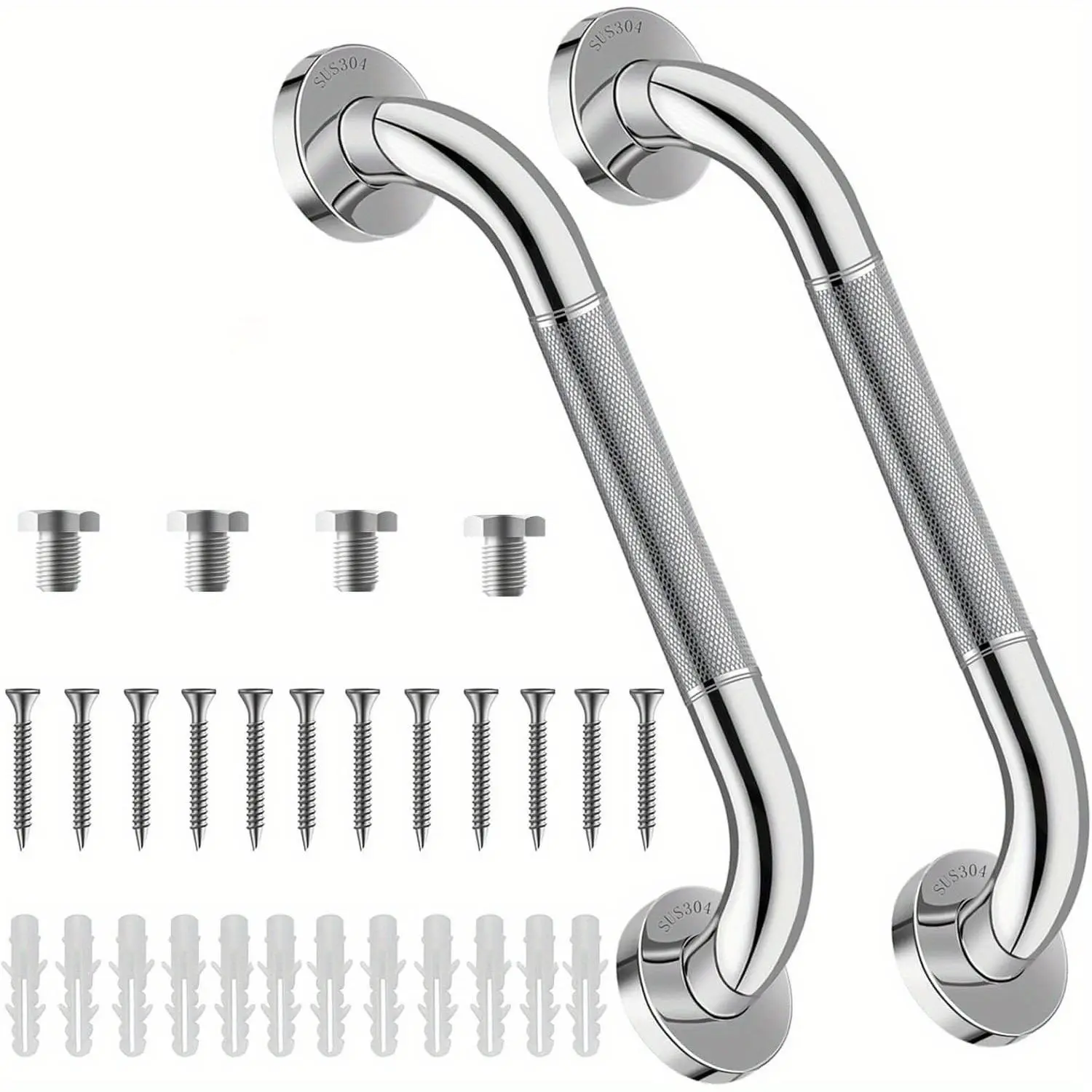 Stainless Steel Shower Grab Bars - Modern, Non-Slip Polished Finish, Wet-Hand Grip, 11.8/19.6in Reliable Safety Support for Shower/Bathtub, Bathroom Home Supplies Gadgets with Wide Versatility
