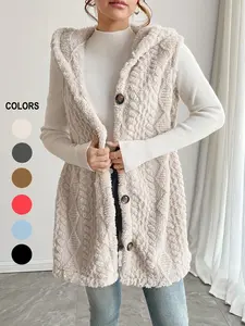 Women's Solid Color Chunky Knit Vest Coat, Casual Sleeveless Button Front Outerwear for Daily Wear, Ladies Clothes for All Seasons