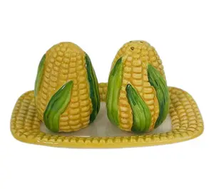 Temp-tations Corn Cob Salt and Pepper Shakers with Tray