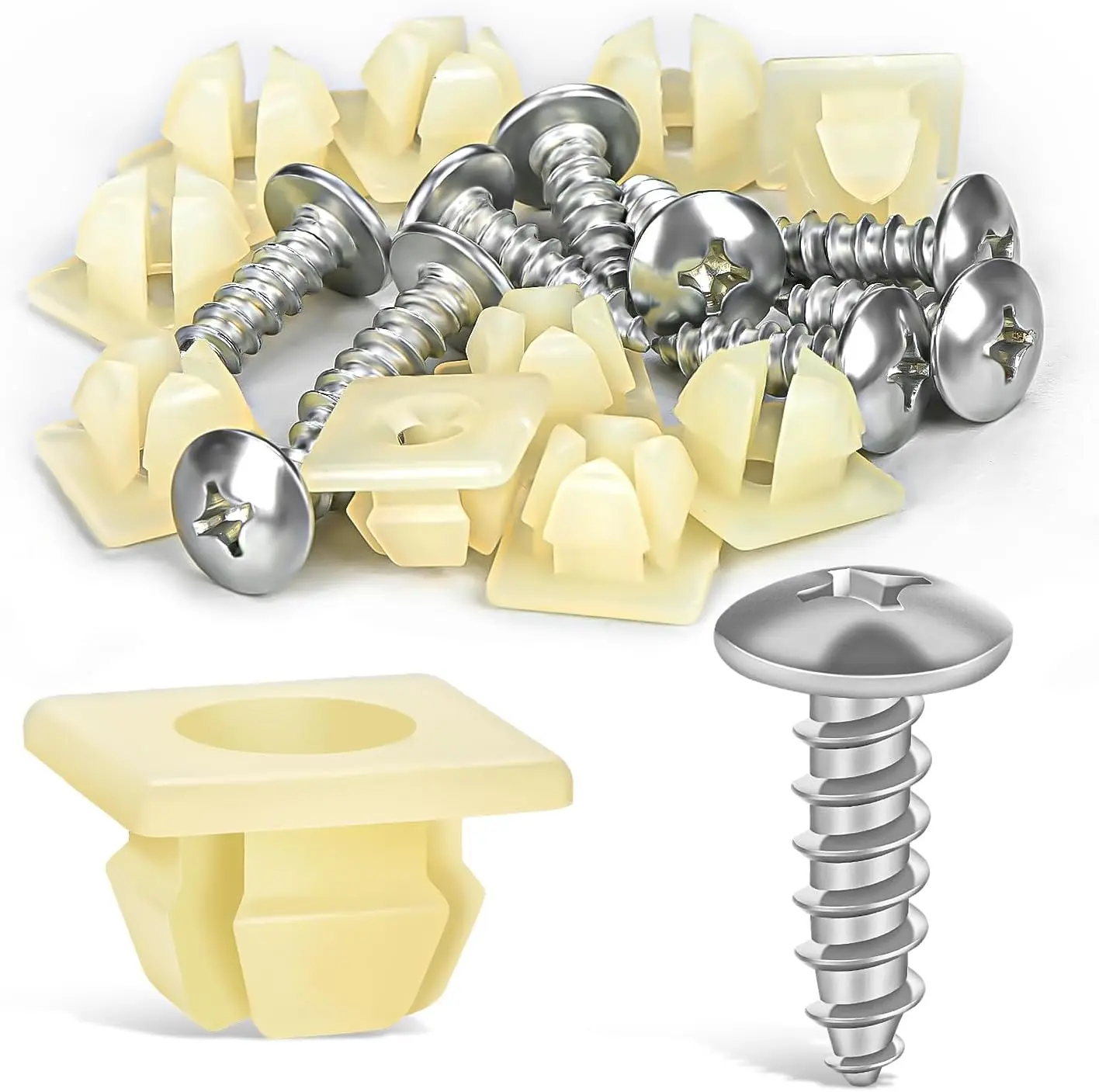 Nilight 1/4 Thread Polished Stainless Steel License Plate Screw Kit - 10pcs, Corrosion & Rust Prevention, Easy Installation, 13.9mm/22mm/6.3mm Sizes, Nylon Inserts Nuts, Universal Compatibility with Cars/SUVs, Aftermarket Truck Fasteners
