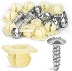 Nilight 1/4 Thread Polished SS License Plate Screw Kit - Stainless Steel Screws with Nylon Nuts, Quick Install for Cars/SUVs & Aftermarket, Semi Truck Accessories (Set of 10)