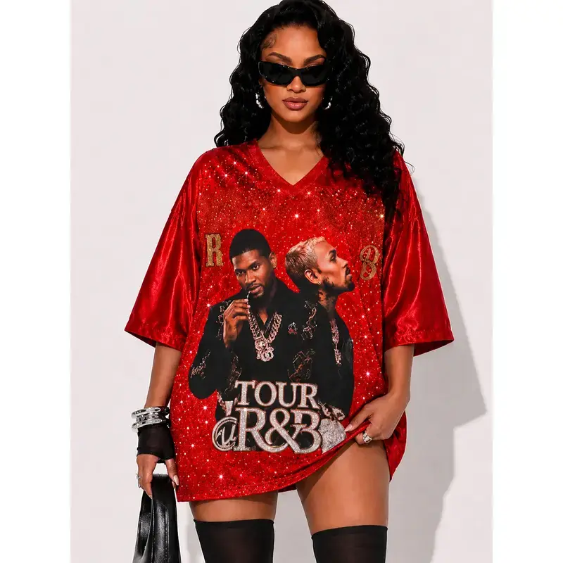 R&B Tour Red Jersey — Glitter & Bling Edition - Sleeveless Vintage Sports Shirt, Music Lover Gift, Concert Outfit