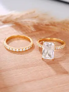 2pcs/Set Gorgeous Cubic Zirconia Ring For Women For Valentine's Day Gift Wedding Anniversary Party Jewelry,Mom,Mother,Mother's Day,Gift