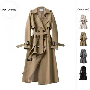 KatchMeWomen'sVersatileSolidColorNotchLapelDoubleBreastedDetachableBeltTrenchCoat,Fall&WinterWrapTieWaistOuterwearJacket,Mid-LengthTrenchCoat