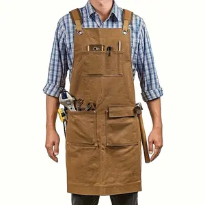 Heavy-duty woodworking work apron with tool pockets, cross-back straps, Apron Buckle and adjustable fit - durable work apron for men and women, available up to size XXL