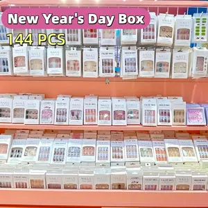 Christmas Nail Art Set, 192pcs Glossy Press-On Nails, Square Shape French Manicure, Multi-Style for Women, Party & Daily Wear