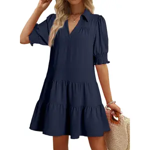Dokotoo Casual Dresses for Women Lapel Collared V Neck Mid Sleeved Pleated Summer Dresses for Women 2026 Midi Dresses Dokotoo Casual Dresses for Women Lapel Collared V Neck Mid Sleeved Pleated Summer Dresses for Women 2026 Midi Dresses